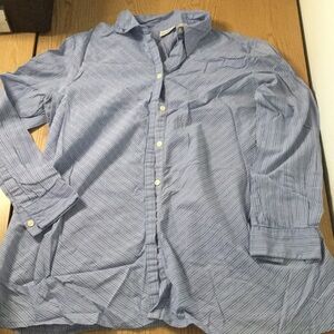 Womens Dividends Maternity Button Down Top Blue White Stripes Size Medium